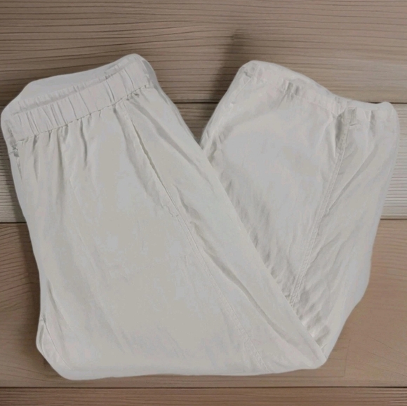 Eileen Fisher White Organic Linen Wide Leg Pants Elastic Waist Women's Large - Picture 1 of 15